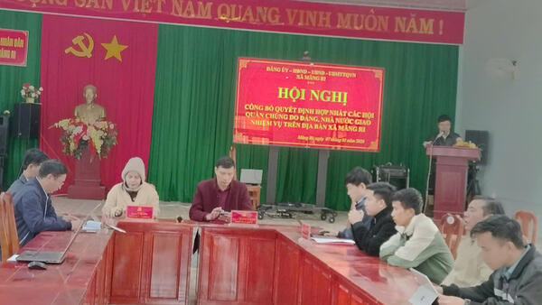 XÃ MĂNG RI TỔ CHỨC HỘI NGHỊ CÔNG BỐ QUYẾT ĐỊNH HỢP NHẤT CÁC HỘI QUẦN CHÚNG DO ĐẢNG, NHÀ NƯỚC GIAO NHIỆM VỤ TRÊN ĐỊA BÀN XÃ